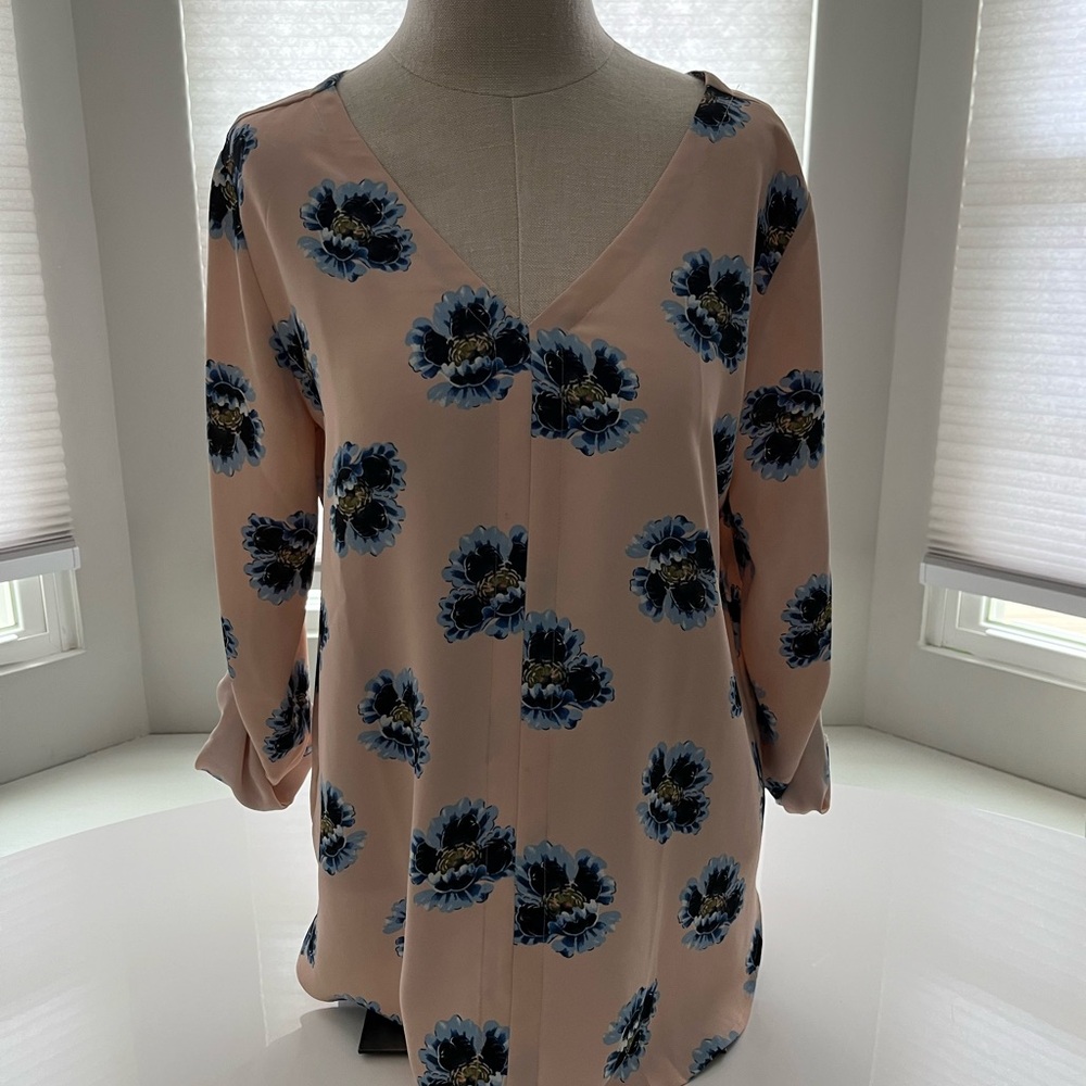 Floral V-Neck Blouse - Pink and Blue